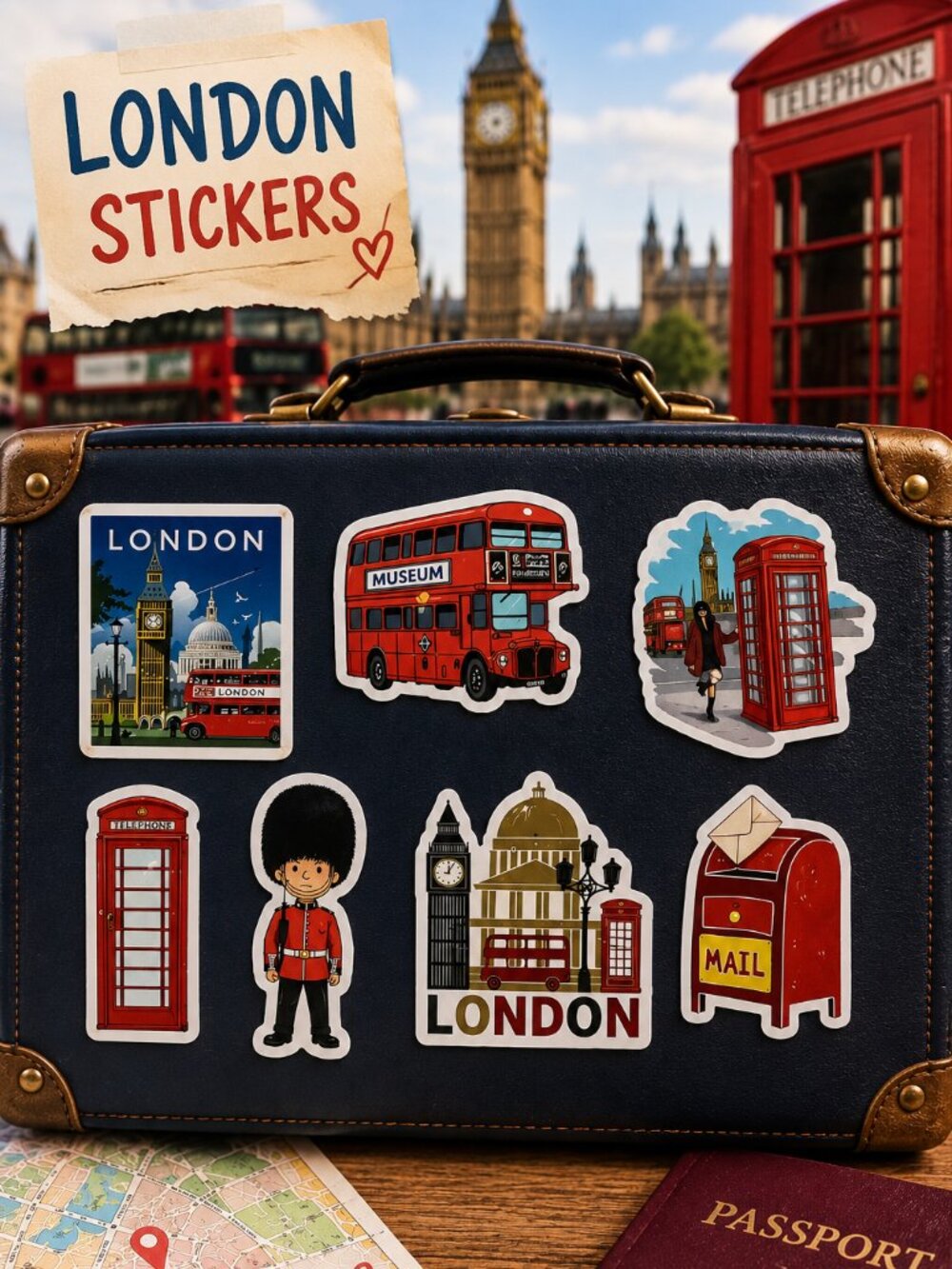 London Stickers England British Big Ben Red Bus Phone Booth Travel 7pc Decal Set